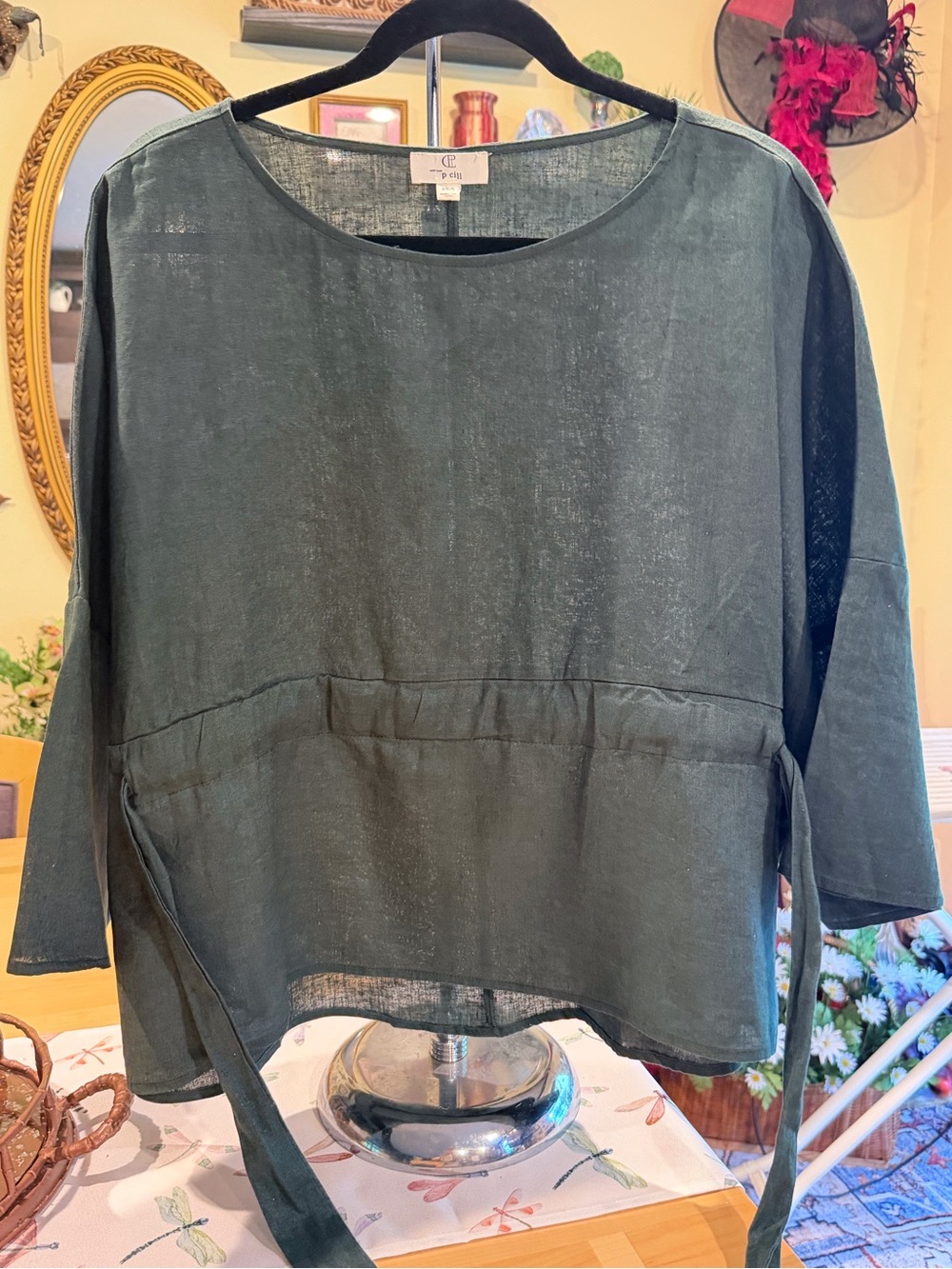 Relaxed Olive Green Tie-Waist Tunic Top - Women